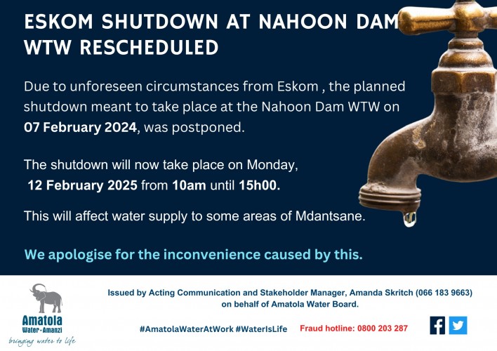 Postponed- Eskom Planned Power Outage Nahoon Dam WTW